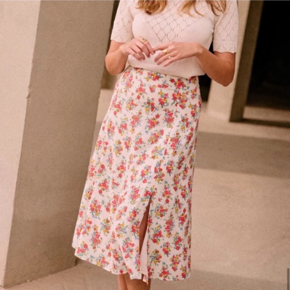 Sezane Floral Midi Skirt with Front Slit